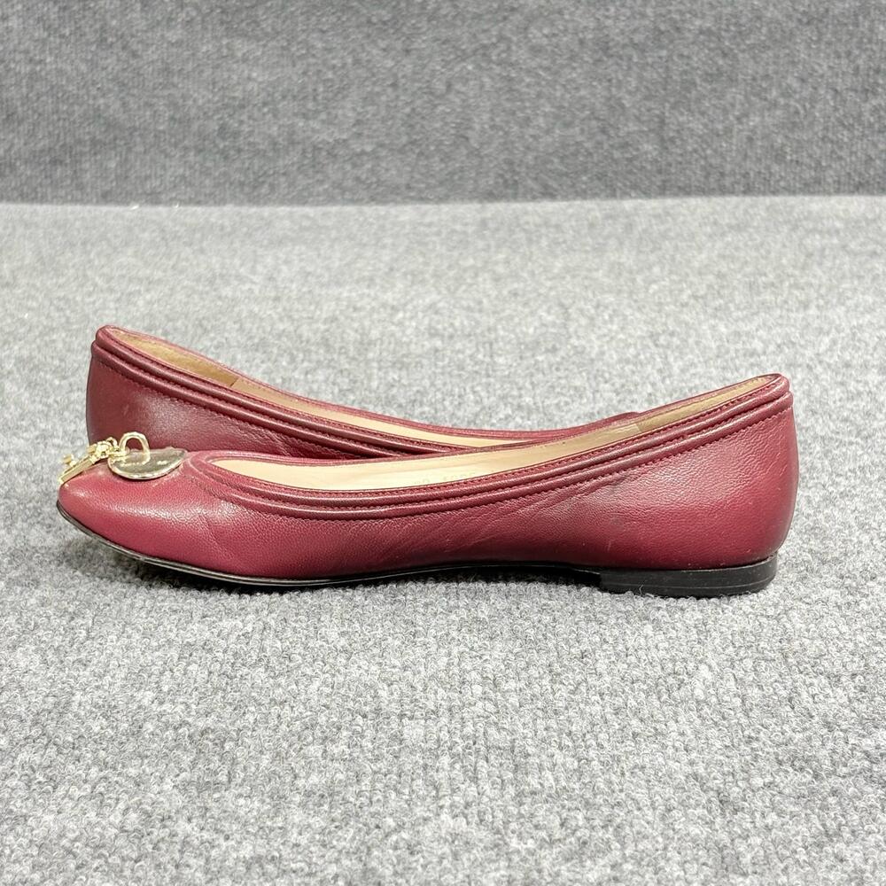 Carolina Herrera Shoes Womens 5.5 Red 36 Leather Ballet Flats CH Logo Charms